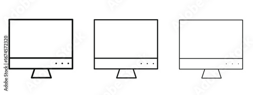 Computer screen icon in linear versions. Editable line