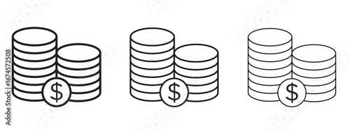 Coins icon in linear versions. Editable line