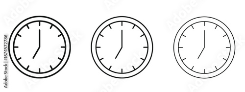 Clock seven icon in linear versions. Editable line