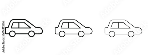Car side view icon in linear versions. Editable line