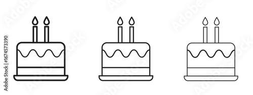 Cake birthday icon in linear versions. Editable line