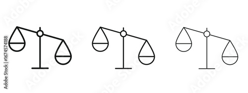 Balance scale icon in linear versions. Editable line