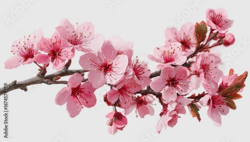 Wallpaper Mural Pink cherry blossoms branch, spring bloom, white background, nature photography, design element Torontodigital.ca