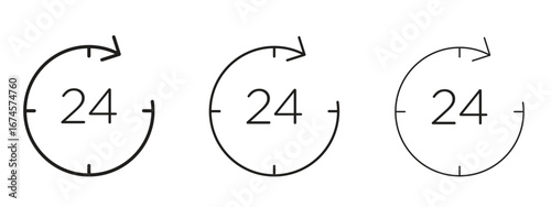24 Hrs icon in linear versions. Editable line