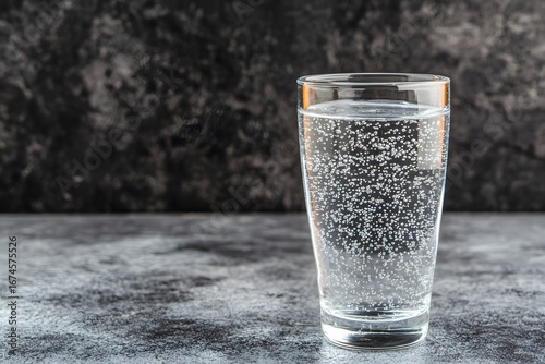Refreshing Sparkling Water in Glass on Dark Background