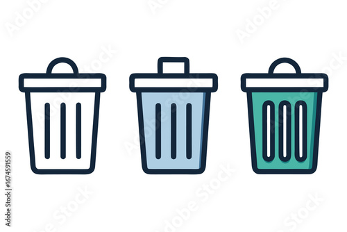 Four simple trash can icons in black and white isolated on a white background