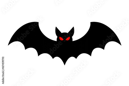 Black bat with red eyes flying on transparent background