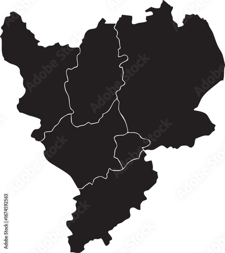East Midlands England Map Solid Black Silhouette With Regions