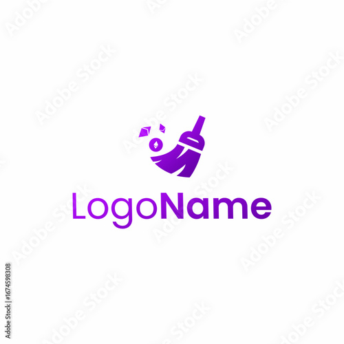 Cleaning Service Logo Design – Modern Purple Broom Icon Vector