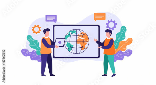 Global Collaboration Presentation — World Map on Screen
