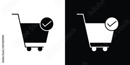 Shopping cart check icon. filled flat sign for mobile concept and web