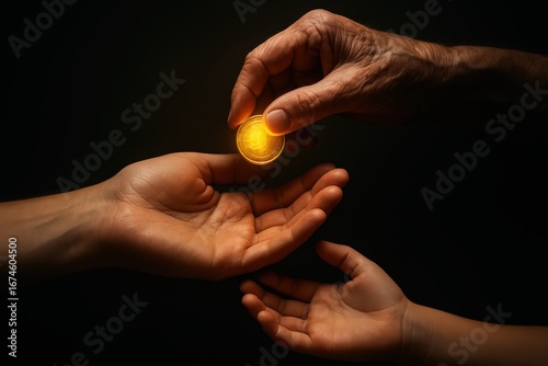 Generational Wealth Concept with Hands Passing Coin