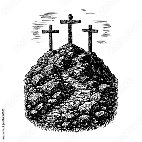 Three crosses on Golgotha. The road to the crucifixion.