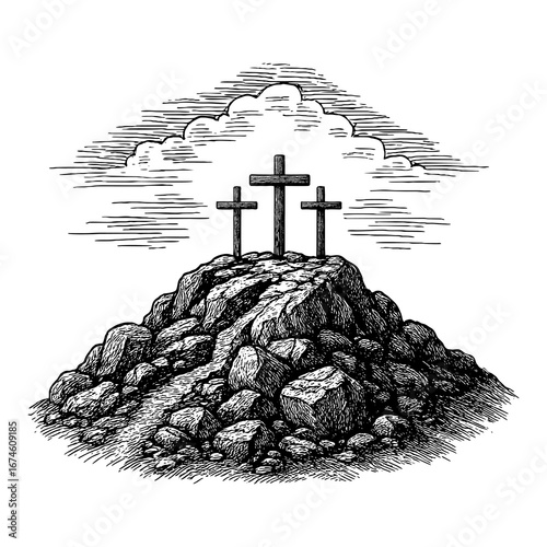 Three crosses on Golgotha. The road to the crucifixion.