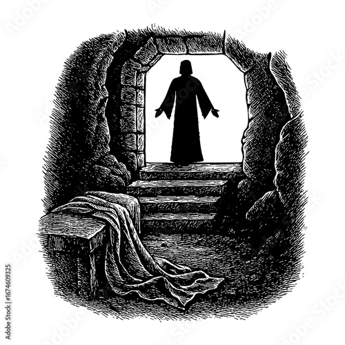 Jesus Christ is risen and comes out of the tomb.