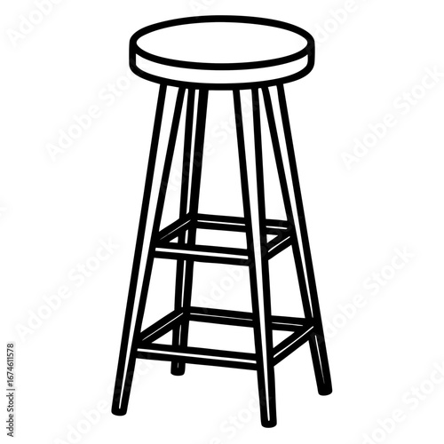 Minimal High Stool Bar Line Art Vector Illustration