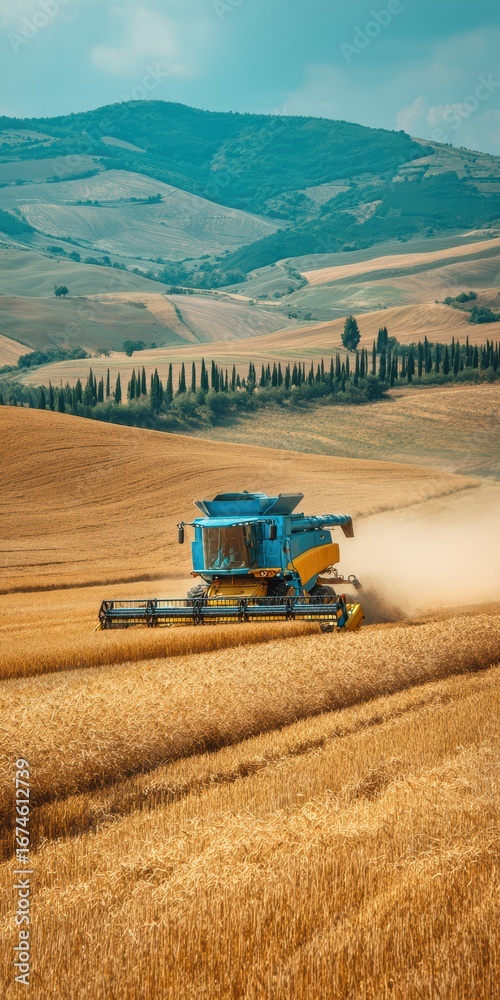Obraz premium any color Combine Harvester in Scenic Wheat Field