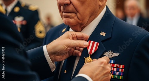 Distinguished military service award ceremony honoring veteran's bravery and commitment to national defense