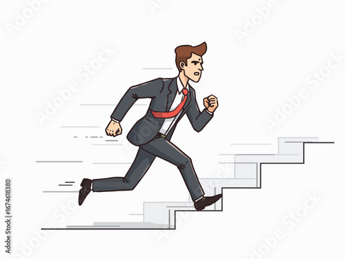 Businessman Running Up the Stairs