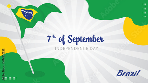 Brazil Independence Day vector banner. Waving flag and modern graphic design.