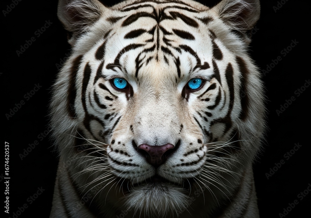 Fototapeta premium Majestic White Tiger Portrait with Piercing Blue Eyes