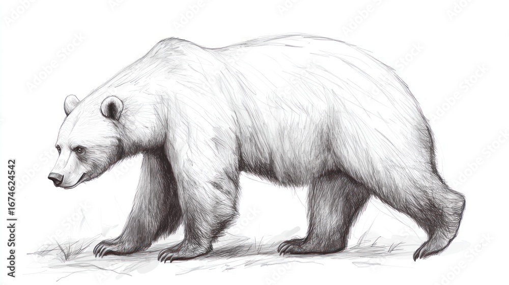 Fototapeta premium Walking brown bear sketch wildlife illustration