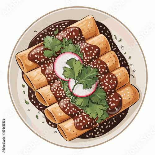 Mole Enchiladas with Chicken and Fresh Garnish