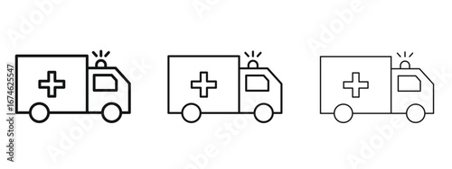 Ambulance icon in linear versions. Editable line