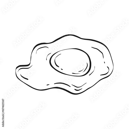 Hand drawn fried egg. Modern whimsical breakfast food print doodle style, trendy abstract sketch for kitchen or cafe poster, menu design, banners. Vector illustration