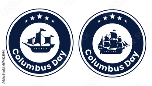 Columbus Day sailing ship emblem set. Historical ship vector illustration.