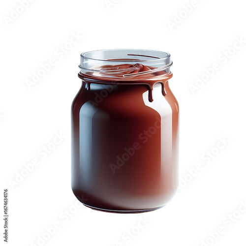 3D glass jar with chocolate Liquid isolated on white background