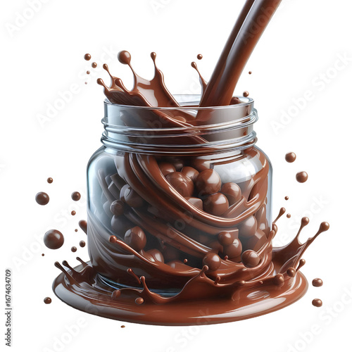 3D glass jar with chocolate Liquid isolated on white background