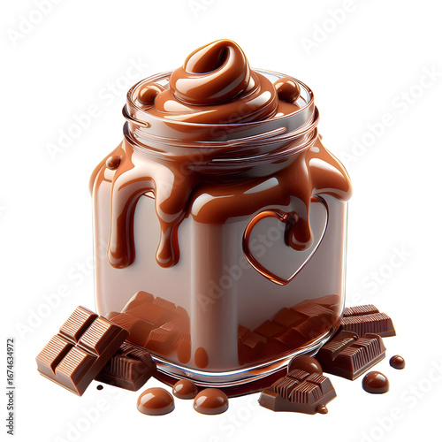 3D glass jar with chocolate Liquid isolated on white background