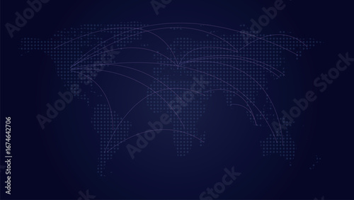 Blue World Map Dot Halftone Background. Global Network and Technology.