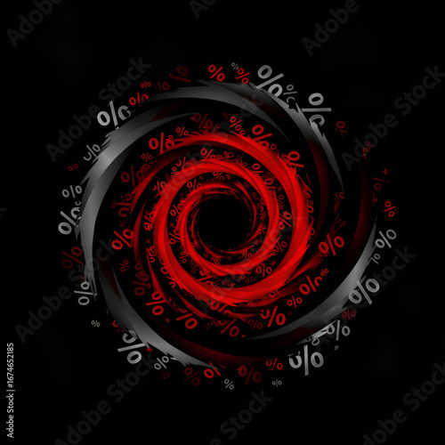 Whirling storm of crimson and obsidian percentage signs with radiant depth