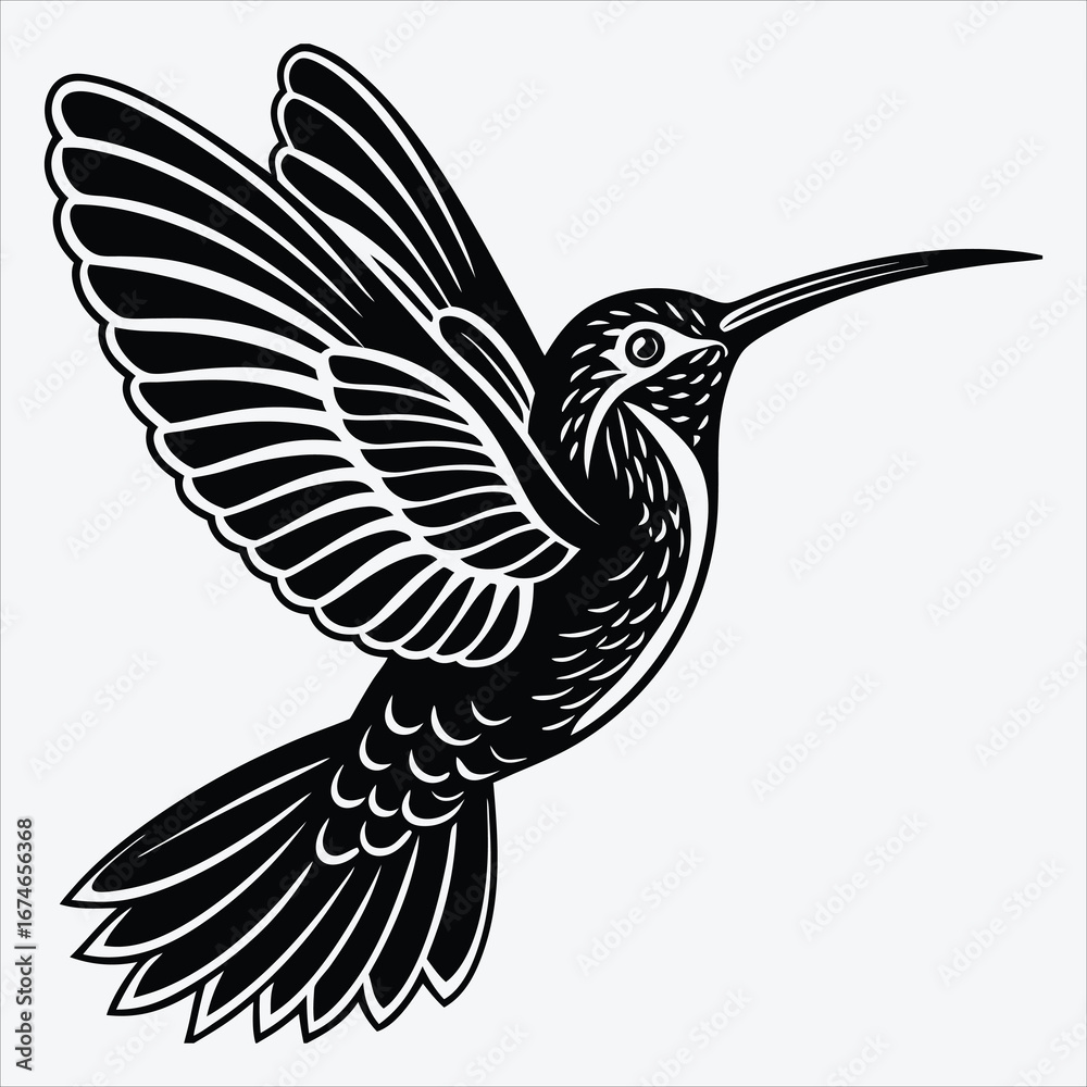 Obraz premium Hummingbird line art White background illustration Generative Ai