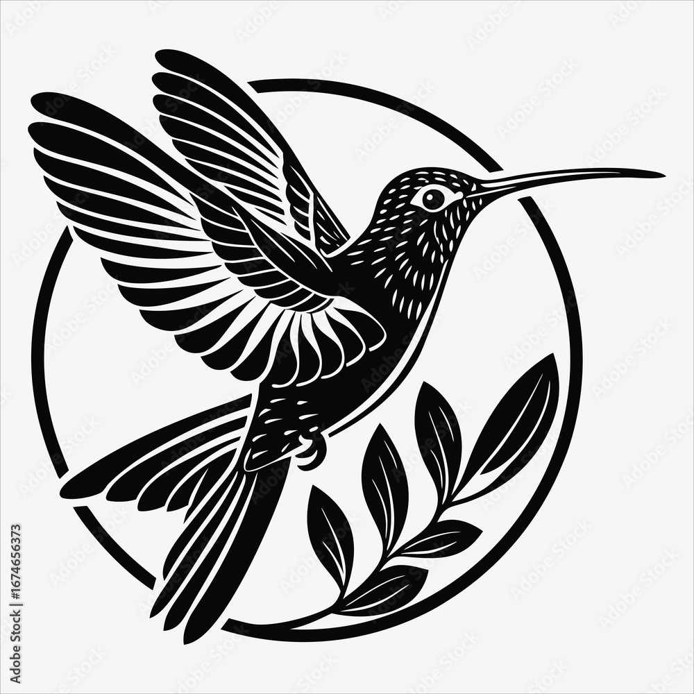 Fototapeta premium Hummingbird line art White background illustration Generative Ai
