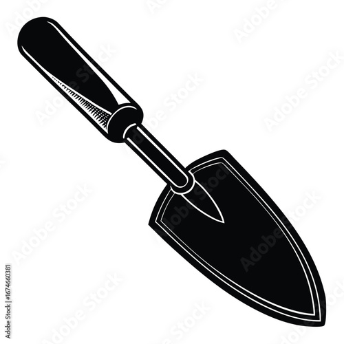 Black Silhouette Of A Garden Trowel With A Wooden Handle gardening tool