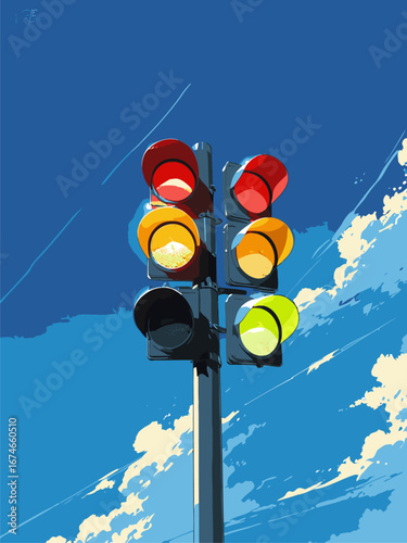 vector traffic light anime style