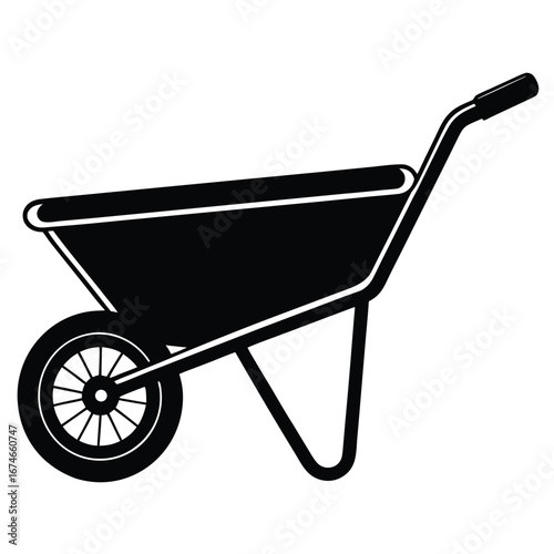 Black Silhouette Of A Garden Wheelbarrow With One Wheel Viewed From Side gardening tool