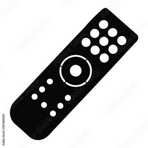 Black silhouette icon of a modern TV remote control with many buttons television electronics