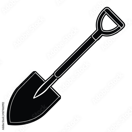 Black and white illustration of a garden shovel on a white background tool digging