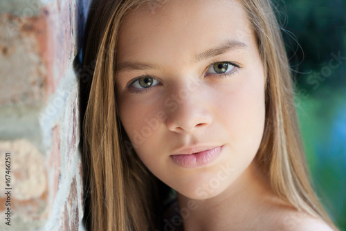 close up up young girl with olive eyes great lips