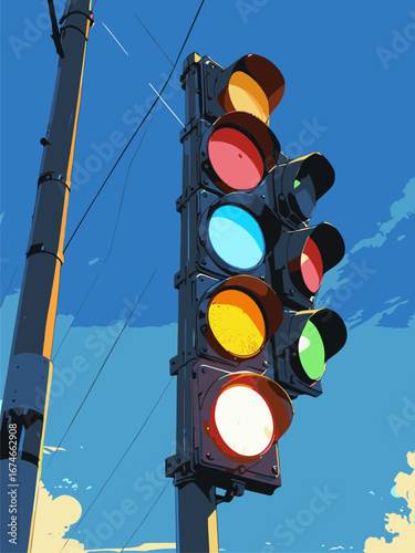 vector traffic light anime style