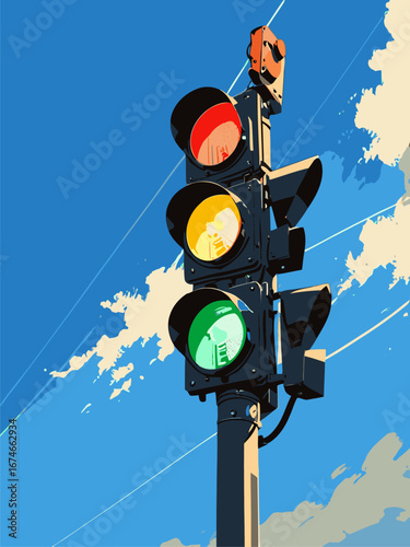 vector traffic light anime style