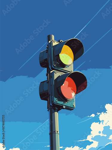 vector traffic light anime style