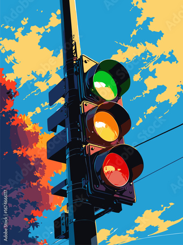 vector traffic light anime style