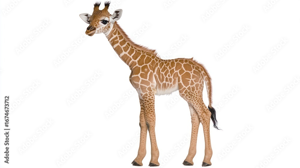 Fototapeta premium Baby giraffe on white background studio portrait