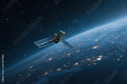 Wallpaper Mural Sleek High-Tech Artificial Satellite Orbiting Earth Amid Twinkling Stars Torontodigital.ca