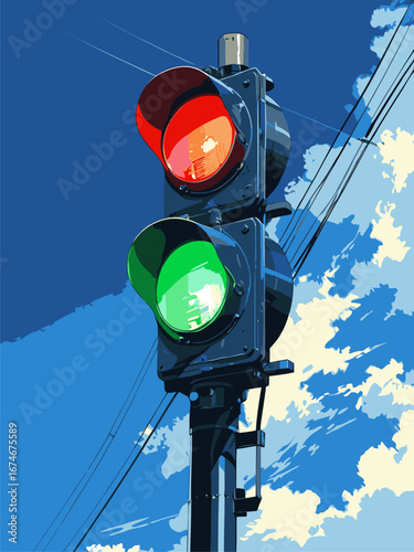 vector traffic light anime style
